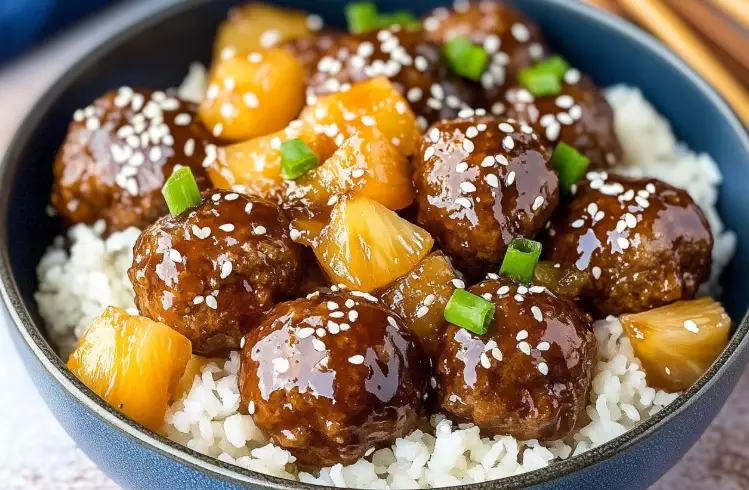 slow cooker teriyaki meatballs with pineapple