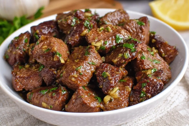 Crockpot garlic butter steak bites with gravy