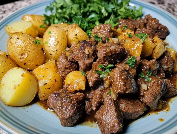 easy crockpot garlic butter steak bites