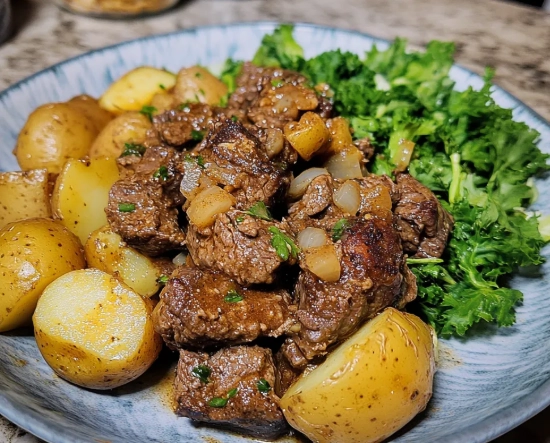 Garlic butter steak bites with stew meat slow cooker
