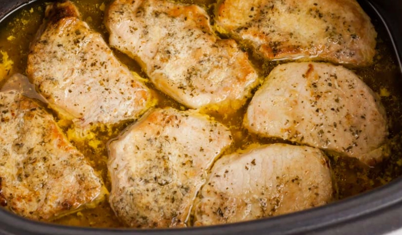 Boneless pork chops and dressing in crock pot