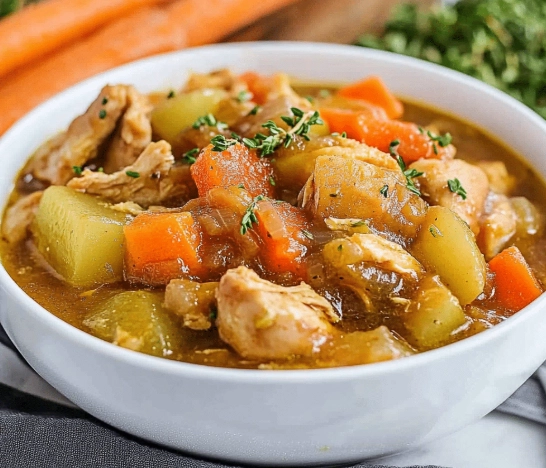 Old fashioned chicken stew in crock pot
