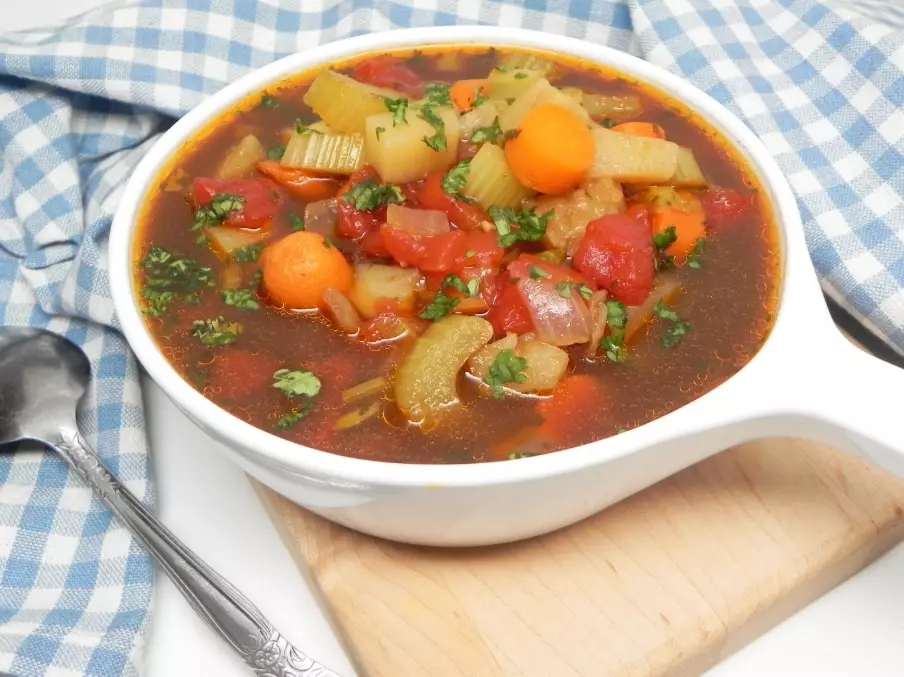 Old fashioned vegetable soup in slow cooker