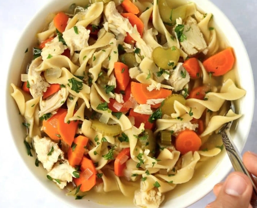 Slow cooker chicken noodle soup with chicken thighs